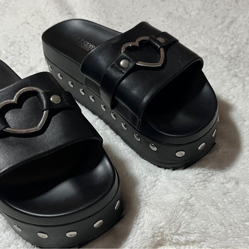 Killstar Black Platform Slides with Heart Accent